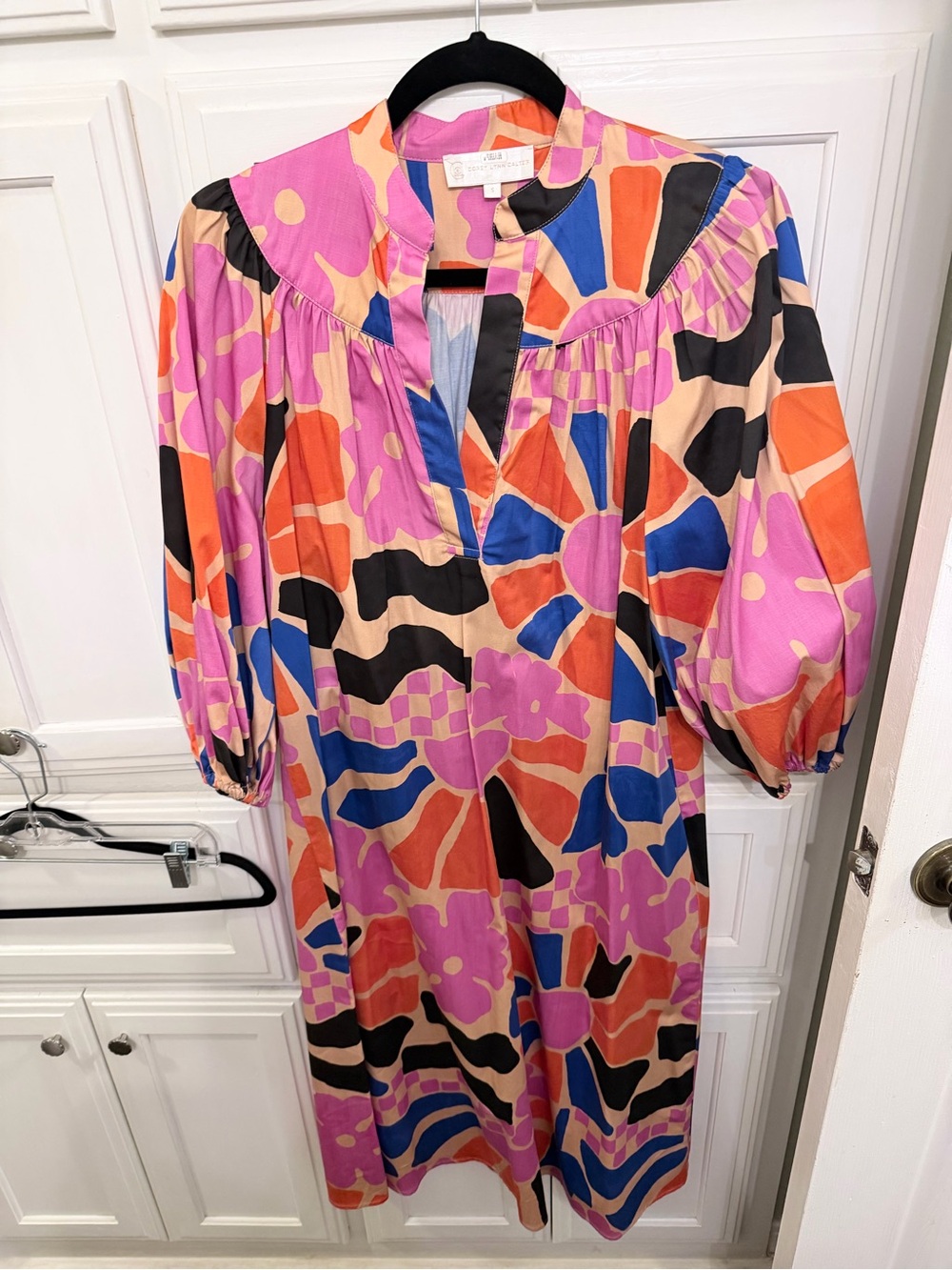 Vibrant Multi-Color Floral Print Midi Dress - Pink/Orange/Blue